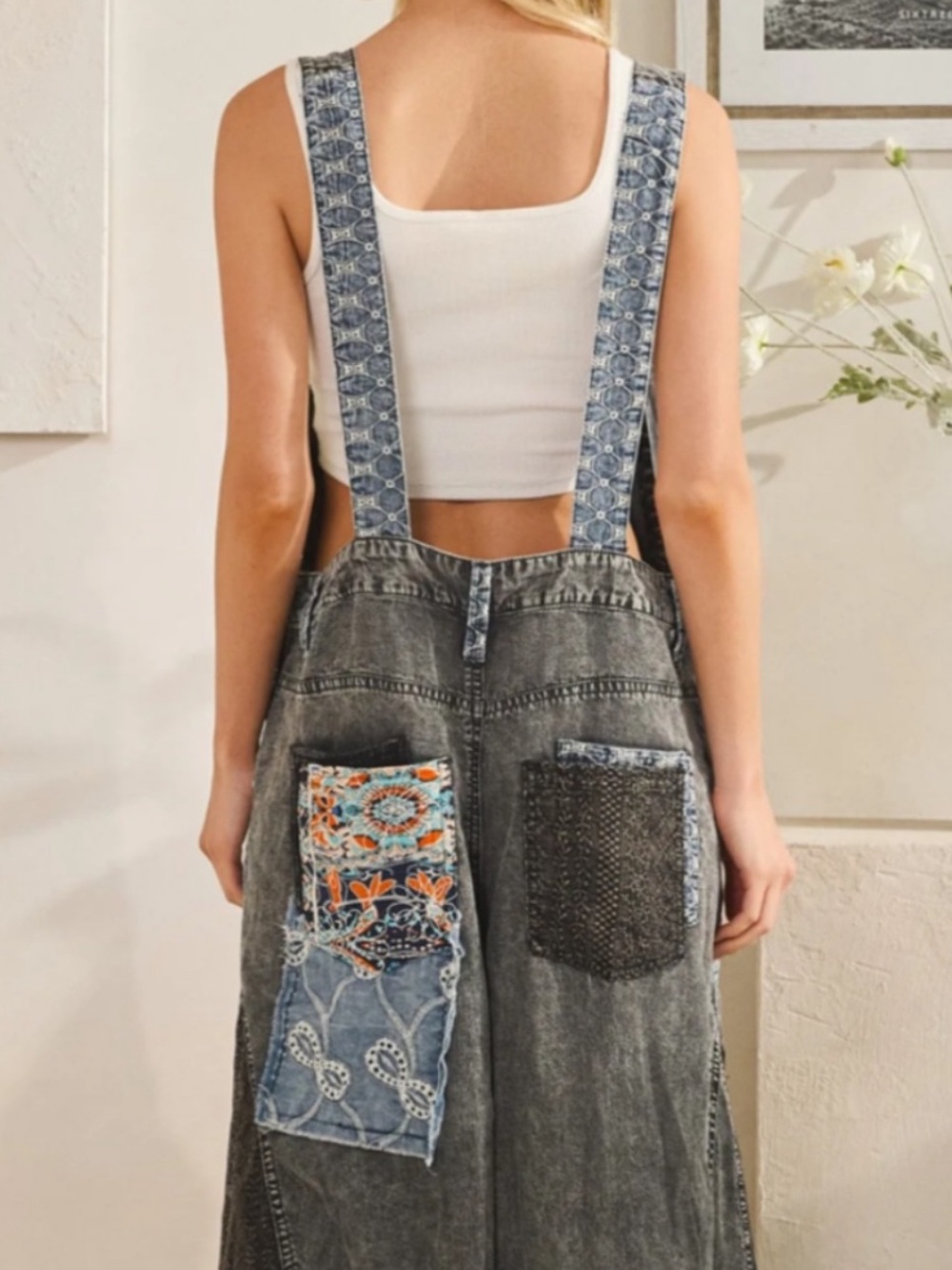 New• Oli & Hali Memphis Mixed Patchwork Relaxed Fit Wide Leg Jumpsuit• Large - Picture 4 of 4